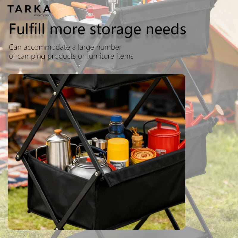 TARKA Camping New Storage Rack Three-Layer Shelf Folding Storage Rack For Outdoor Barbecue Storage Rack Multifunctional Shelf