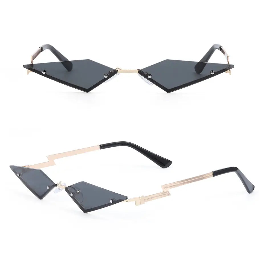 Cat Eye Sunglasses Diamond Shape Women Retro Rimless Sun Glasses UV400 Trendy Narrow Frame Streetwear Hiking Cycling Eyewear