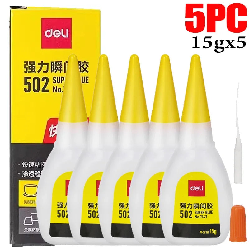 1-10Pcs Deli 502 Super Glue Instant Quick-drying Cyanoacrylate Adhesive Leather Rubber Wood Metal Strong Bond Liquid Glue Tool