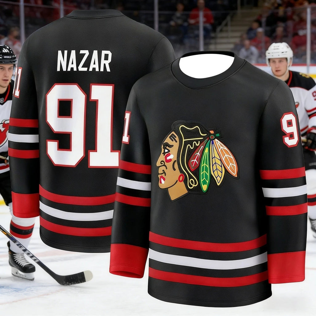 Chicago Ice Hockey Jersey Men's Blackhawks Black Long Sleeve Sports Sportswear Breathable Team Uniform for Hockey Fans Day &Gift