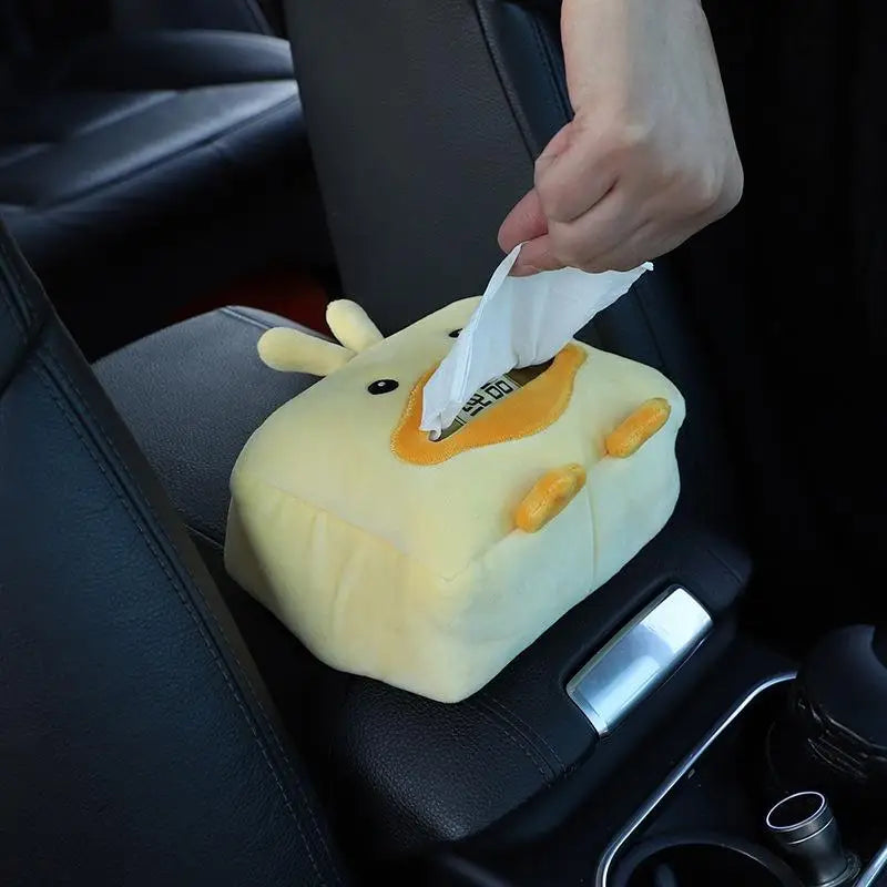 Cute Cartoon Short Plush Tissue Box Holder Car Armrest Backseat Tissue Cover Auto Interior Decor Napkin Storage Rack