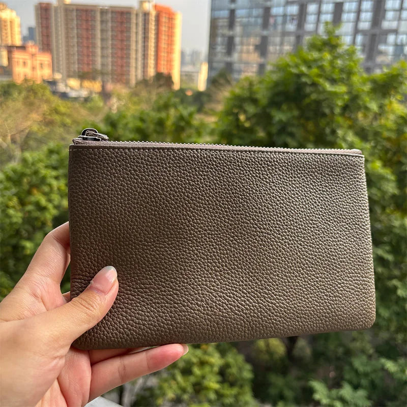 Genuine Top Cow Leather Fashion Women Small Wallet For Ladies Zipper Card Purse Key Storage Bag High Quality Short Wallet Female