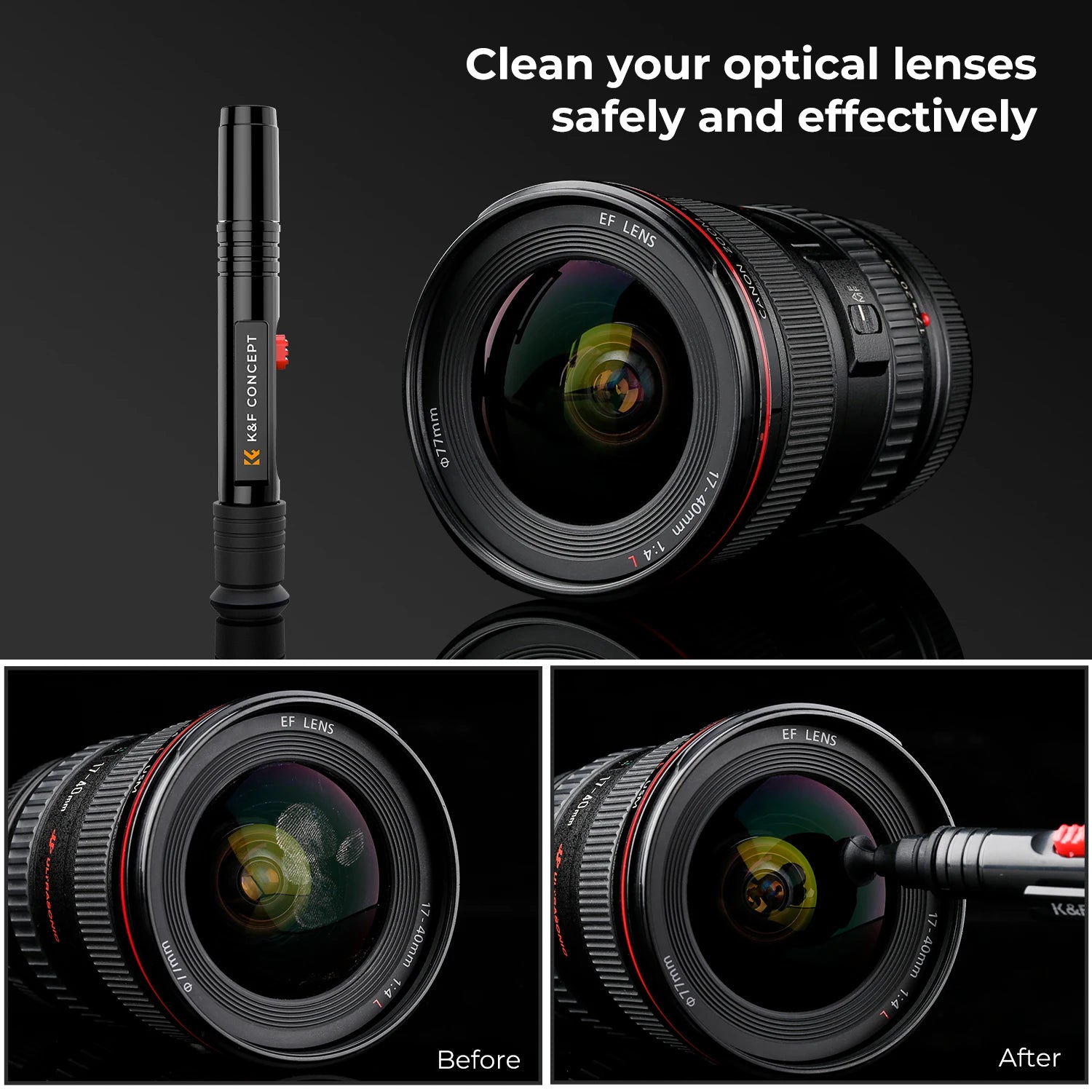 K&F CONCEPT Professional Lens Cleaning Pen with Soft Brush Carbon Head Bottom Sucker Lens Cleaning Pen for Canon Nikon Sony Fuji