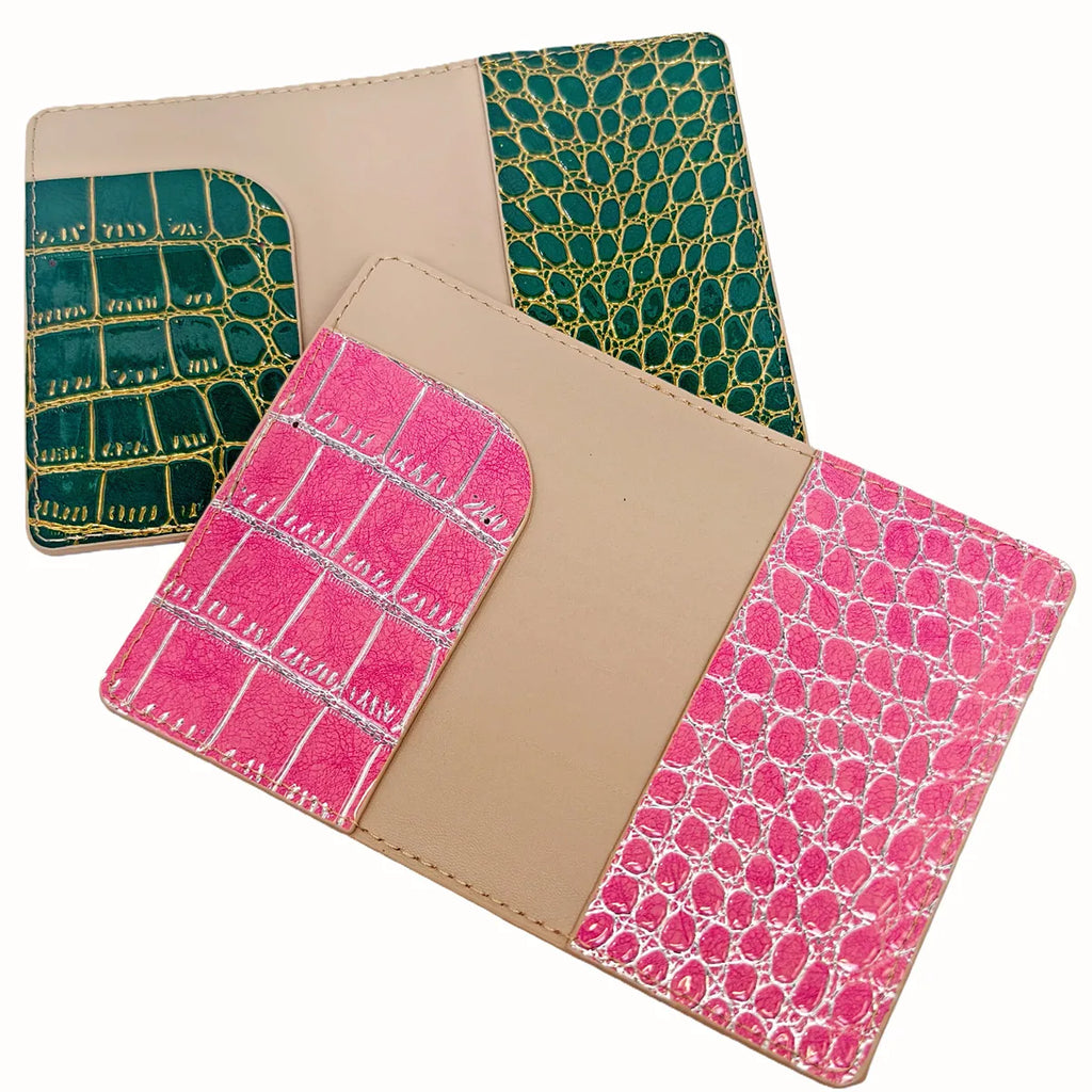 2PCS Crocodile Embossed Gold/Silver Color Border Passport Cove/Case/Holder/Wallet Card Holder Lightweight Travel Accessories