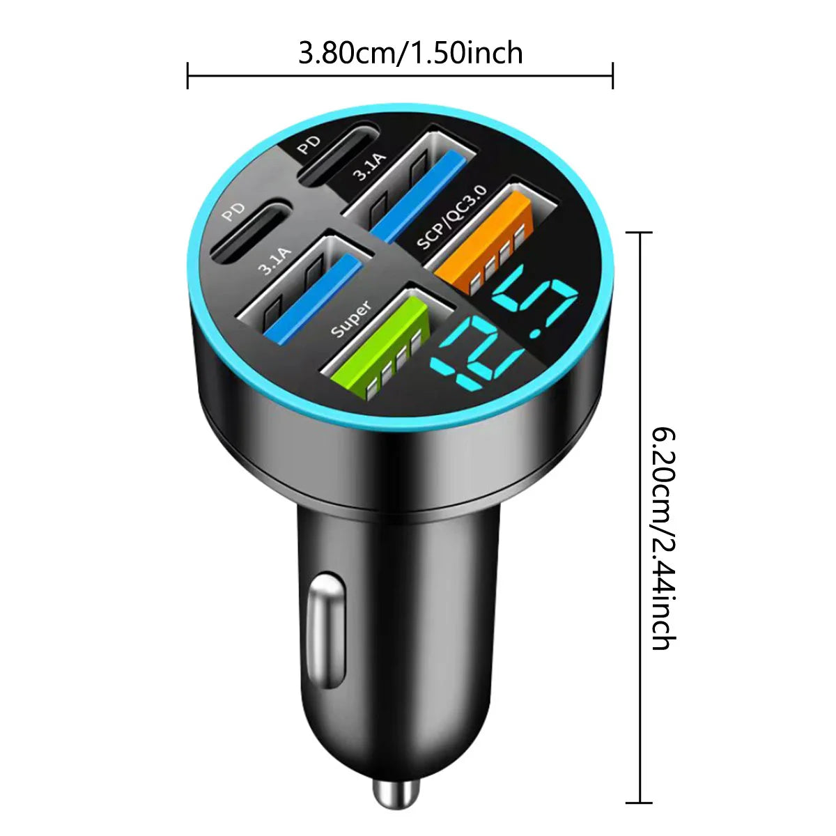 Car-mounted super fast charging charger, car-mounted adapter, USB charging with multiple interfaces, 6-in-1 universal car charge