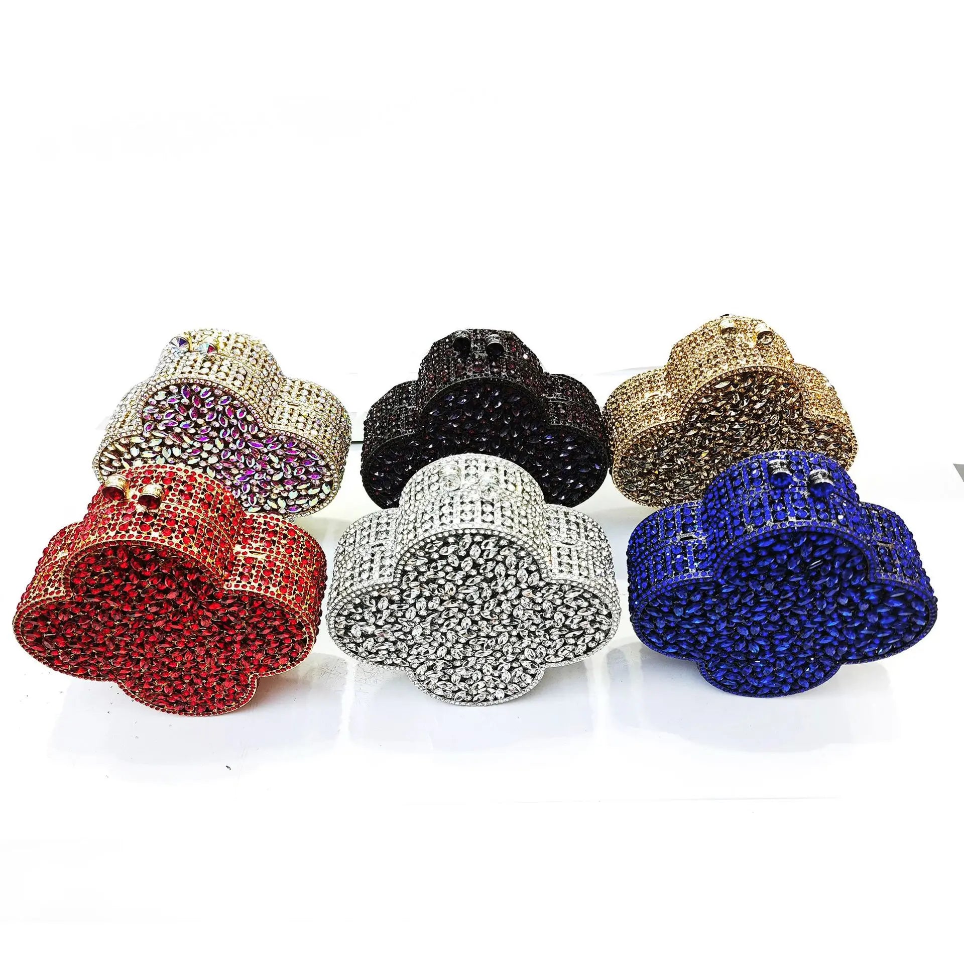 Cloudy Blue Diamond Evening Bag Stones Minaudiere Clutch Silver Crystal Handbag Women Party Prom Bag Bridal Clutches Wedding Pu