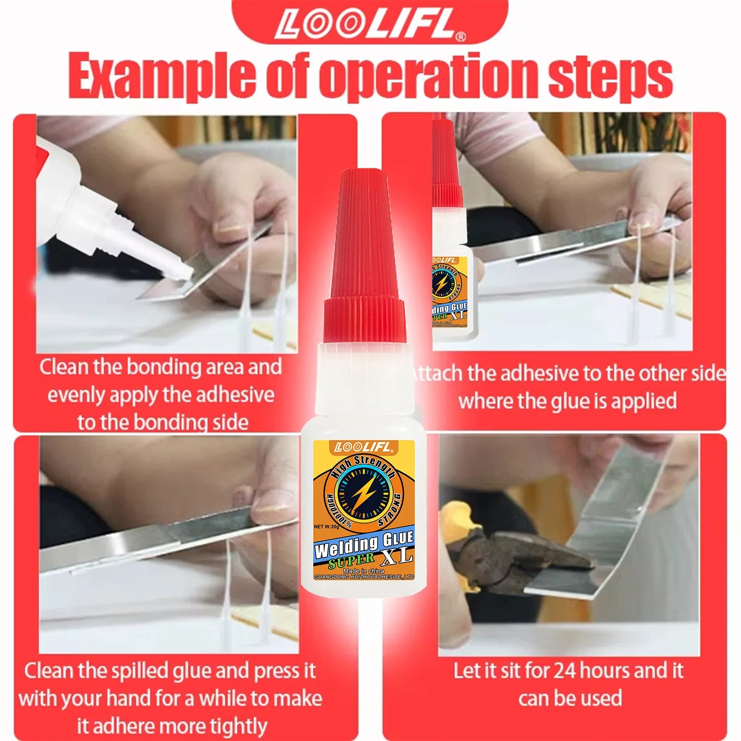 LOOLIFL Multi Purpose Super Glue Strong Fast Drying Adhesive Cyanoacrylate for Metal Plastic Glass DIY Bonding Liquid Glue Tool