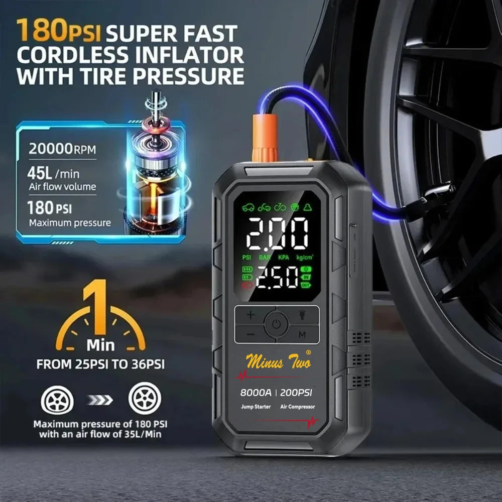 2026 Upgrade 4 In1  with Air Pump 8000 Starter Box 200PSI Digital Inflator Car Fast Connect Universal