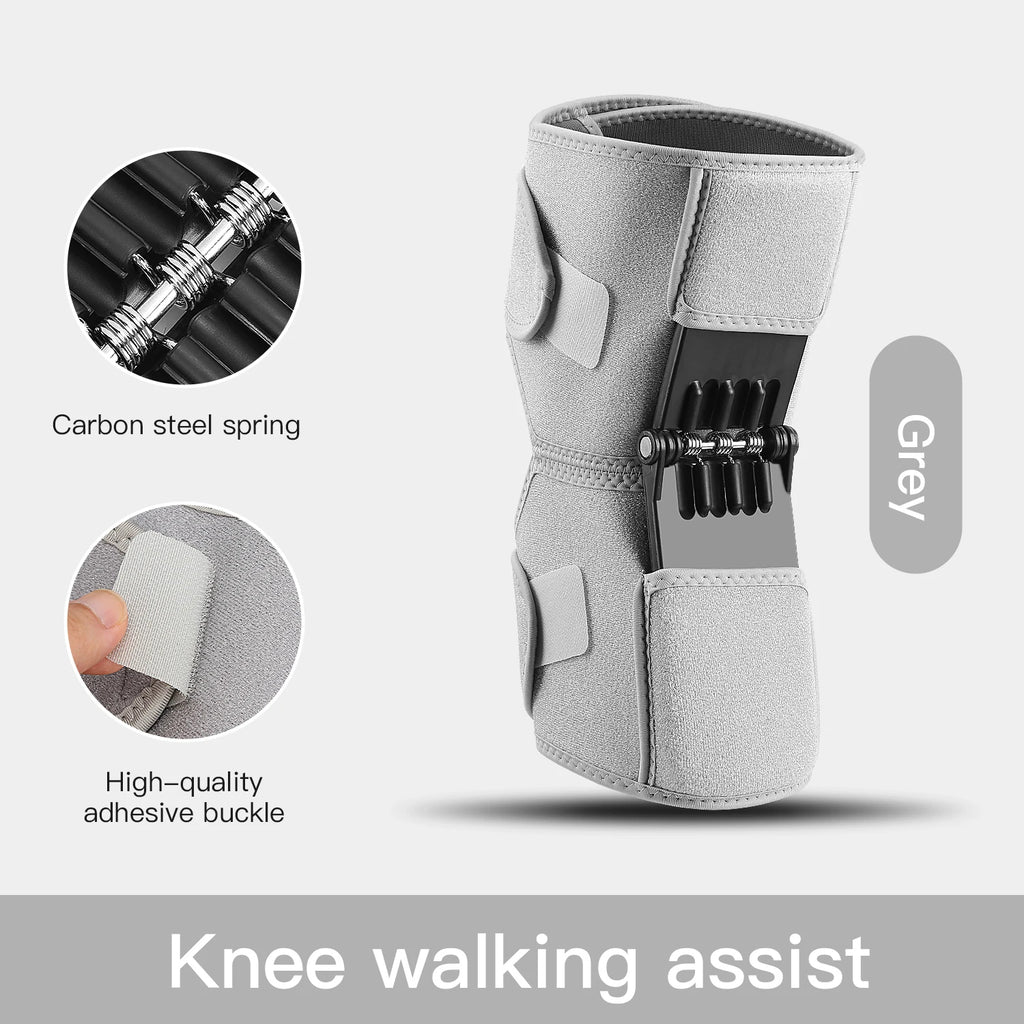 Adjustable Power Knee Support Brace with Four Fixing Straps, Spring Loaded Knee Booster for Elderly, Mountaineering, Heavy Lifti