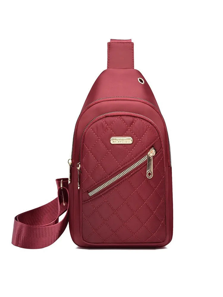 2025 New Women's Embroidered Nylon Breast Bag Fashion Versatile Embroidery Thread Grid Crossbody Bag Simple Outdoor Travel Daily