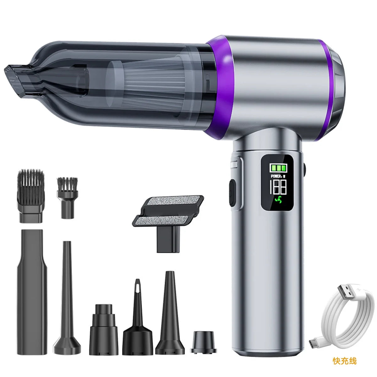 Wireless Car Vacuum Cleaner Power Display Strong Suction Dust Blower Portable Detachable Dust Cup for Car Household Cleaning