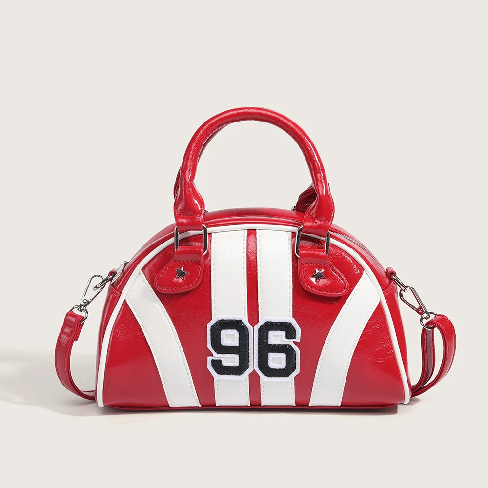 Sports style women's shoulder messenger bag contrast color campus style design sports bag bowling bag handbag