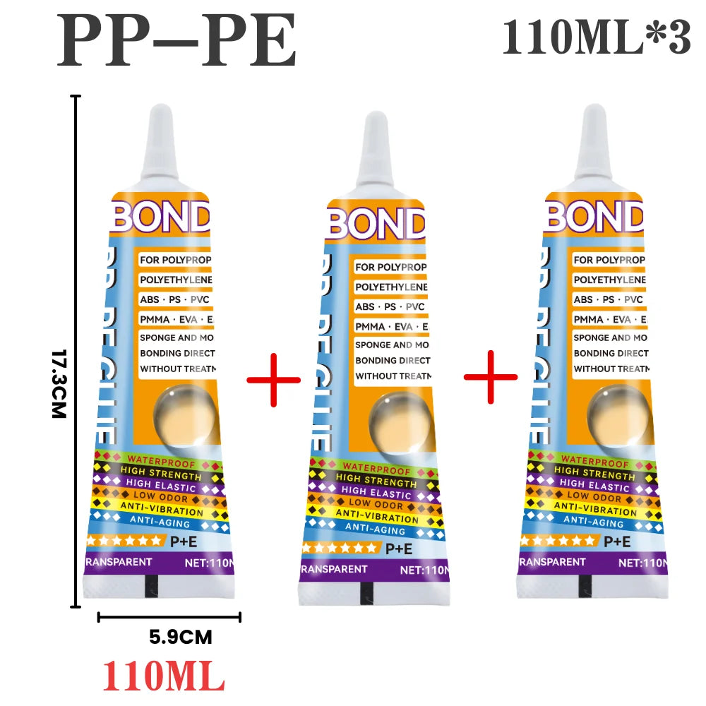PP PE Plastic Bonding Glue Black & Transparent Super Strong Adhesive for Polypropylene, Polyethylene, ABS, PVC, PMMA, EVA Sponge