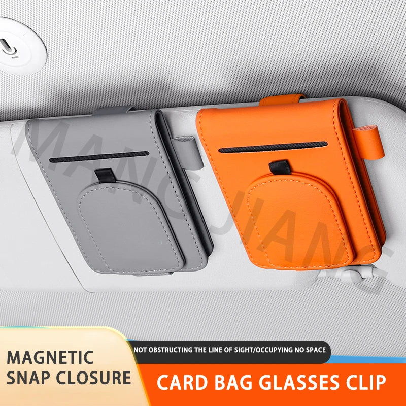 Car Sun Visor Organizer For Car Universal Eyeglasses Holder Card Storage Bag Pockets Clip Leather Interior Auto Accessories