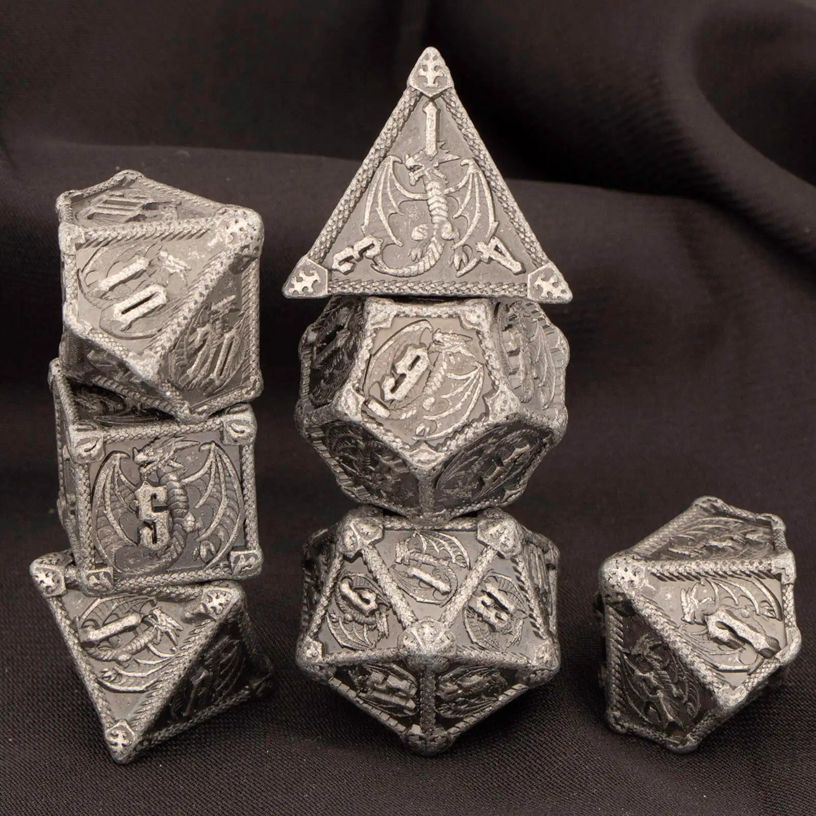 DND Metal Dice Set 7pcs – Polyhedral RPG D&D D20 D12 D10 D8 D6 D4 / Ensemble 7 dés métalliques DND – Polyédriques RPG jeux de rôle