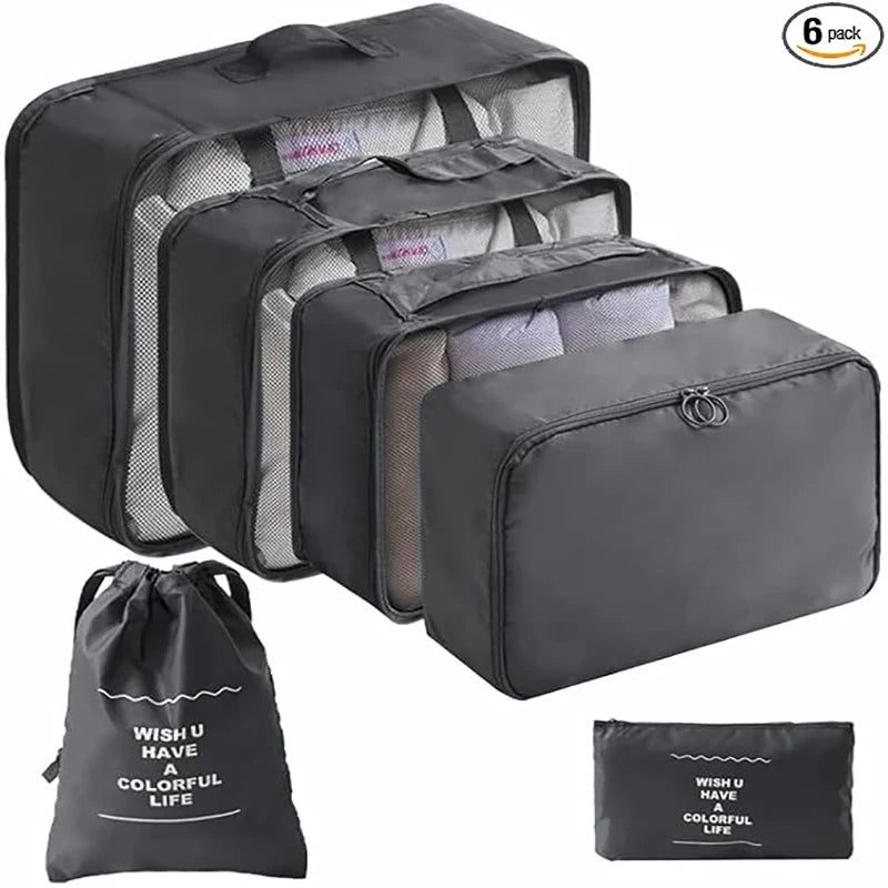6pcs/Set Packing Cubes for Travel, Luggage Organizers with Shoe & Toiletry Bags, Lightweight Suitcase Organizer for Carry-On, Washable Laundry Bags