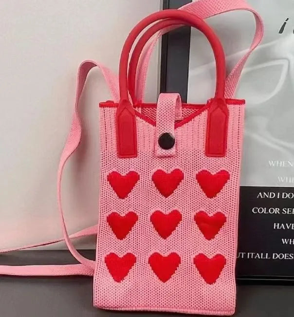 Love mobile phone bag female Korean version knitted sweet hand carry messenger versatile student small change bag storage messen