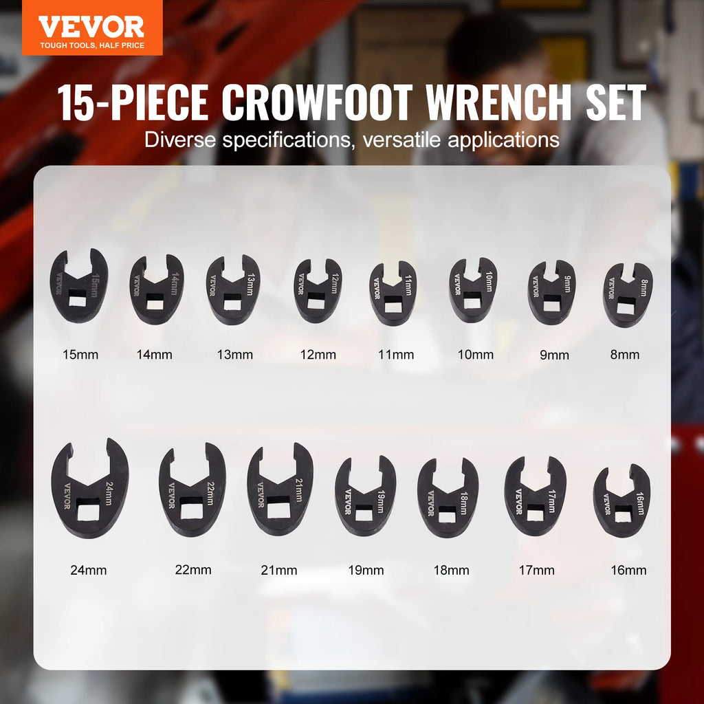 SucceBuy 14/15/20/24PCs Crowfoot Wrench Set 1/2" 3/8" Drive Crows Foot Wrench Set CR-MO Steel Crowfoot Wrench Set
