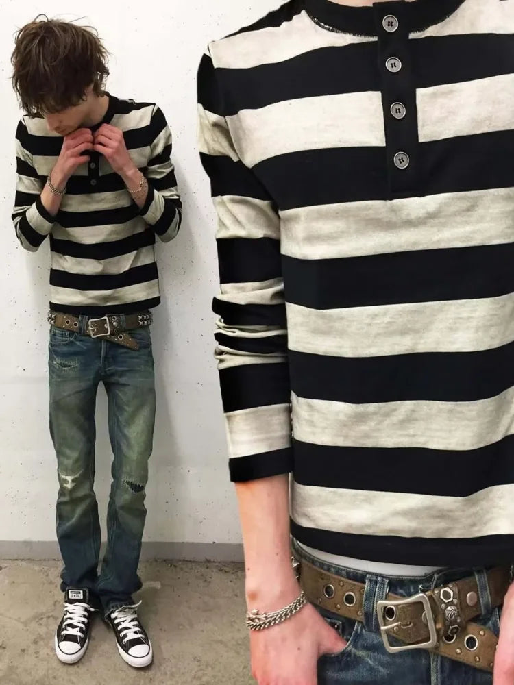 Y2k retro fashion street punk style striped loose and loose personality niche casual round neck sweatshirt