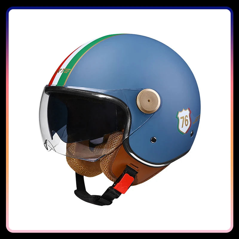 Dual Lens Open Face Motorcycle Helmets DOT ECE Vintage Jet Moto Helmet Double Visor Retro Men Women 3/4 Open Half Helmet