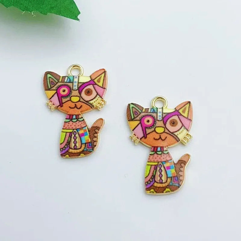 13pcs alloy oil dripping mechanical cat pendant, DIY jewelry making earrings, keychains, accessories