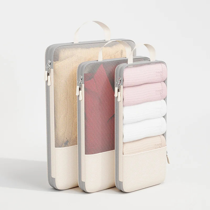 3pcs Expanded Travel Storage Bag Mesh Luggage Compression Organizer Bag High Quality Packing Cube Handheld Clothing Storage Bag
