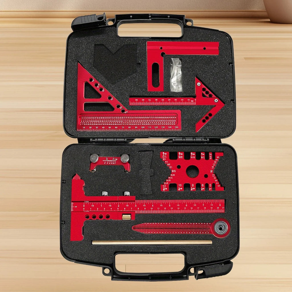 Aluminum Precision Woodworking Square Kit 6-10Pcs with Box,  Scribing Layout Ruler Quick Splicing DIY Woodworking Measuring Tool