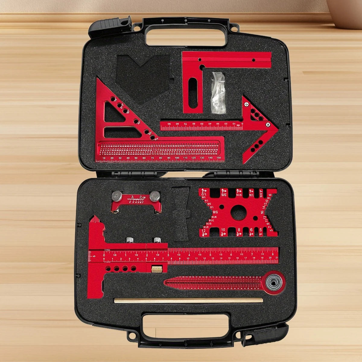 Aluminum Precision Woodworking Square Kit 6-10Pcs with Box,  Scribing Layout Ruler Quick Splicing DIY Woodworking Measuring Tool