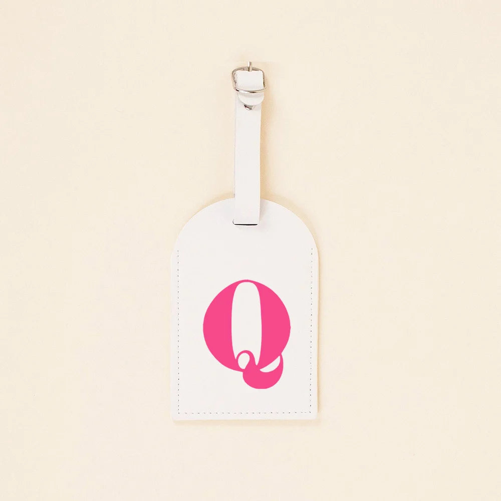 Rose Pink Initial Monogram Luggage Tag Bachelorette Party Favors Girls Trip Travel Gift PU Leather for Suitcase Baggage Handbag
