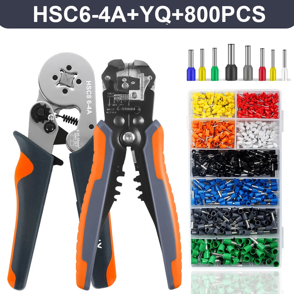 HSC8 6-4A/6-6A Crimping Pliers Kit,Stripping Cutting Plier with Tube Terminal Suit WOZOBUY Brand Electric Tools Set