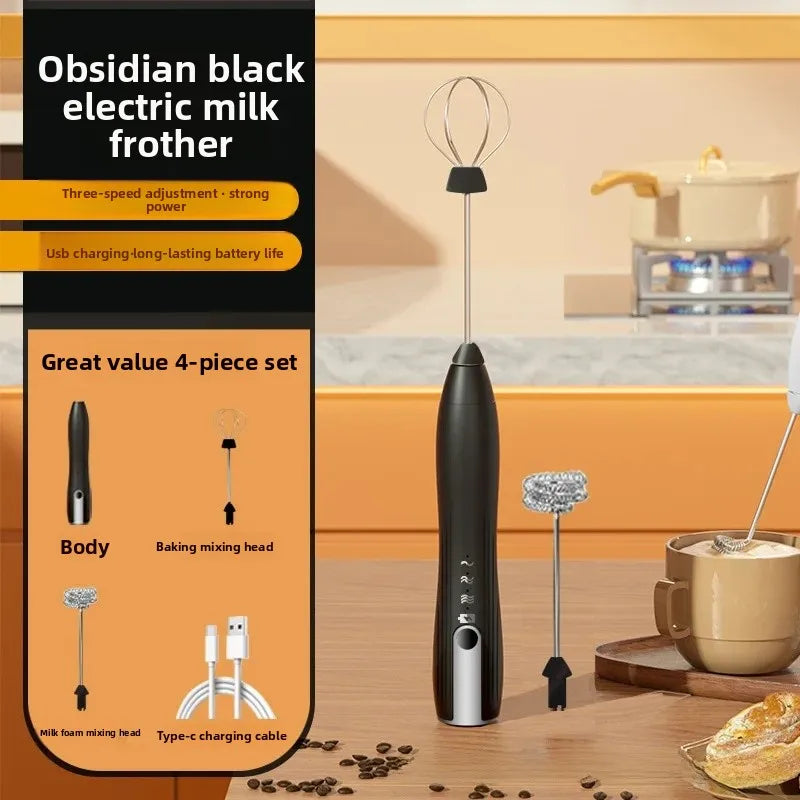 2 in 1 USB Rechargeable Electric Egg Beater Whisk Coffee Mixer Double Heads Milk Frothers  Baking Stirrer Kitchen Gadgets