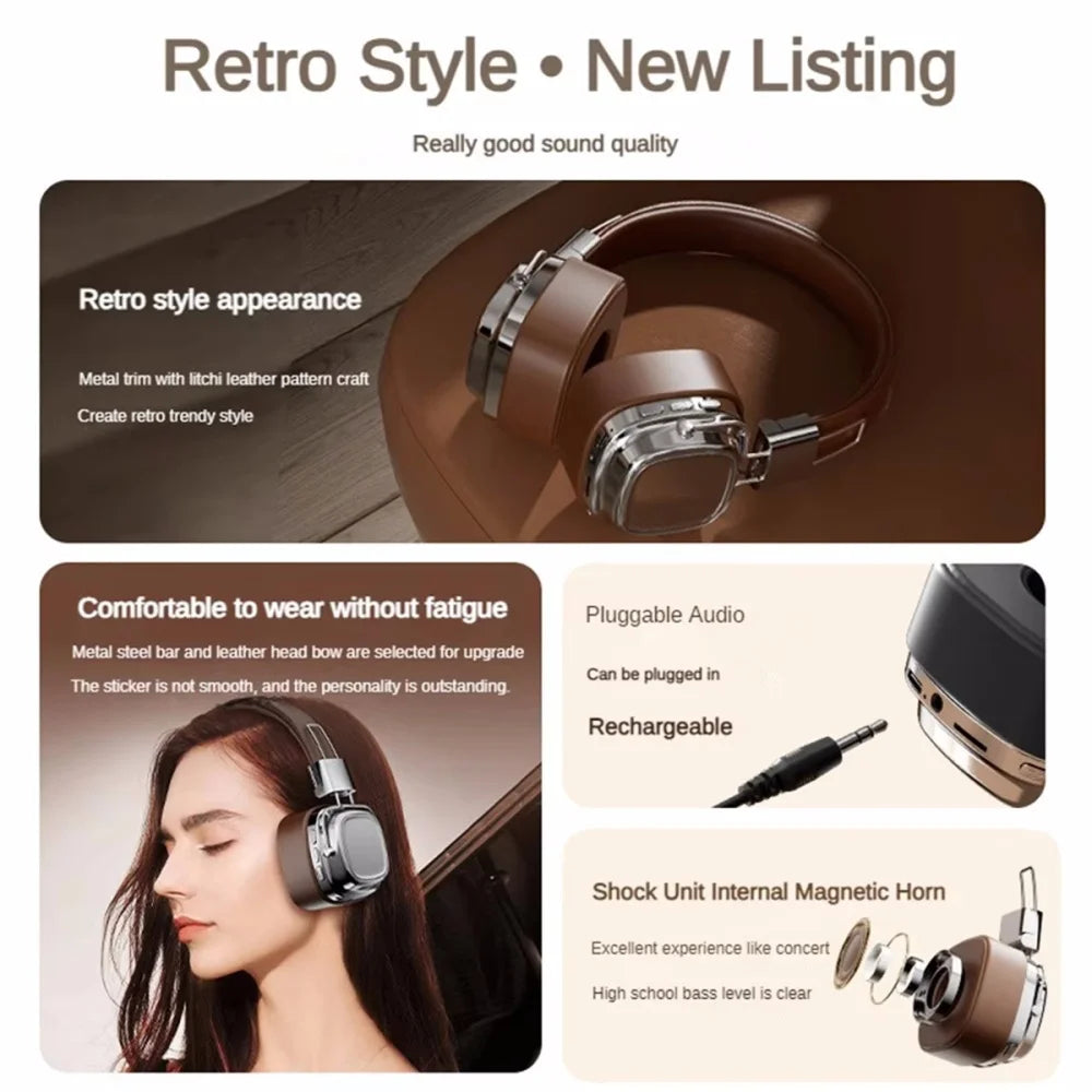 2025 New 5.3 Foldable Wireless Bluetooth Headsets Headset Gamer Choice Retro Over Ear Headphones DJ Stereo Sounds Bluetooth