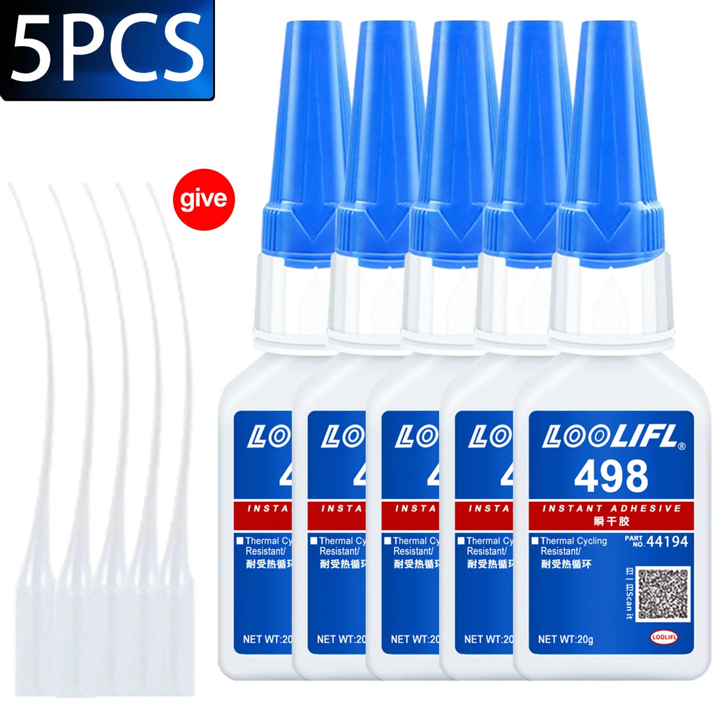 LOOLIFL 498 20ml Super Glue Liquid Clear Cyanoacrylate Adhesive Instant Glue Quick Dry for Plastic Wood Metal Crafts Repair Tool