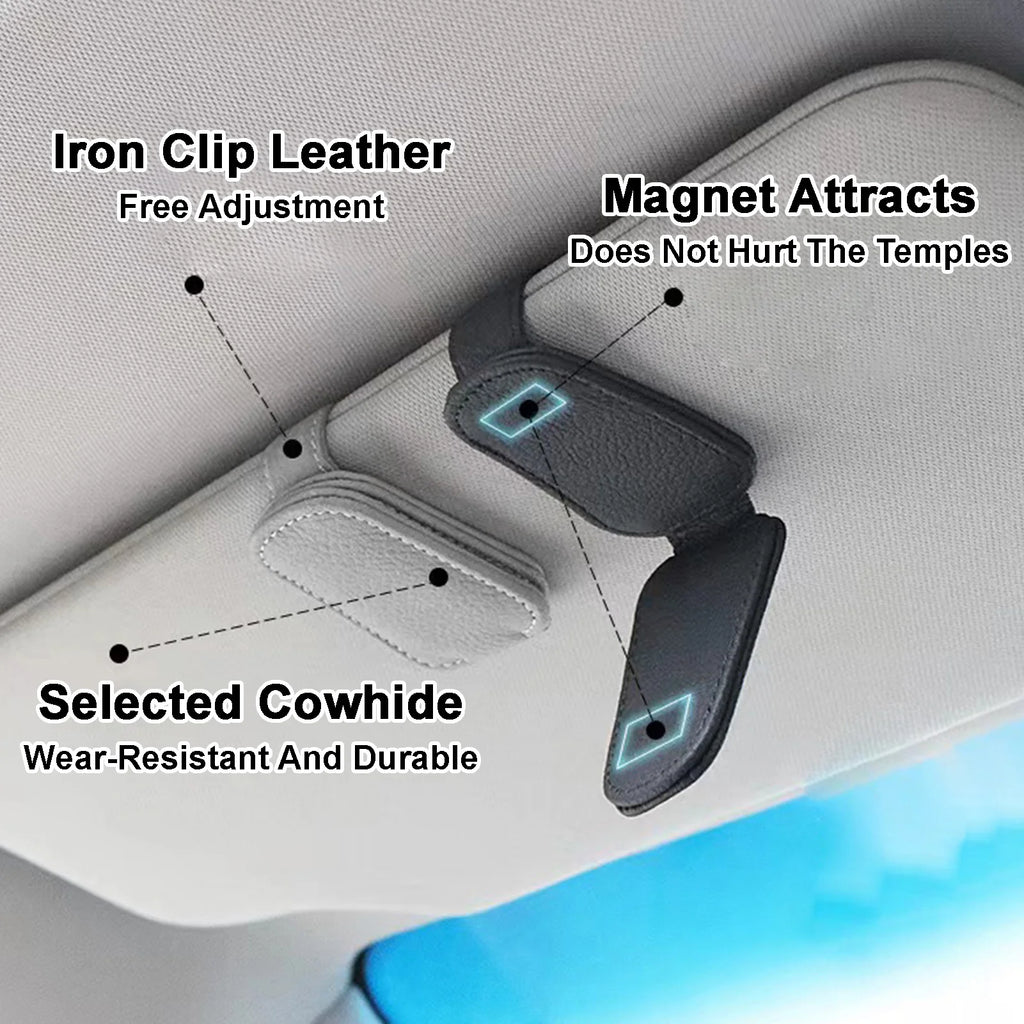 Car Sun Visor Glasses Clip Leather Car Sunglasses Holder Universal Eyeglasses Hanger Ticket Card Holder Car Interior Accessories