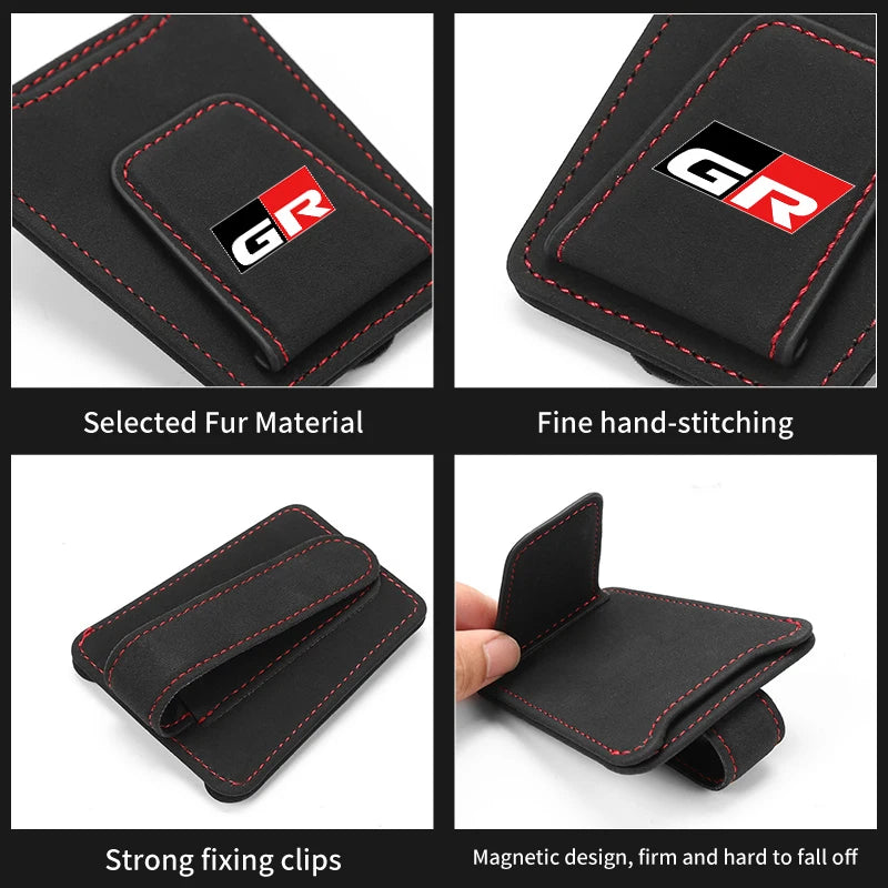 For Toyota Suede Car Sun Visor Glasses Clip Sunglasses Card Storage Box Accessories GR Sport Gazoo Racing Yaris 86 Corolla Hilux