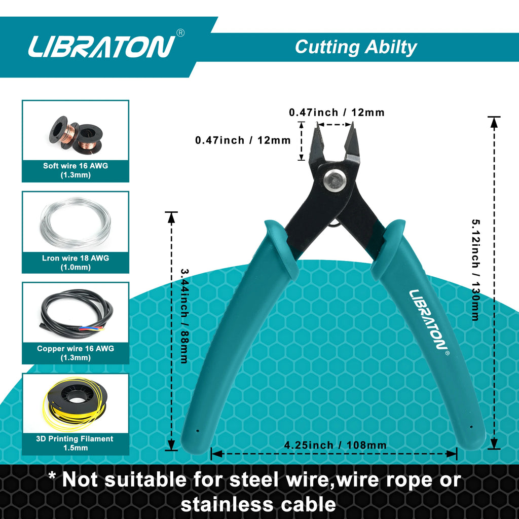LIBRATON 5.12" Micro Wire Cutter, Precision Mini Flush Cutters and Clean Cut Pliers for Electronics, Model, Jewelry, Model Kits