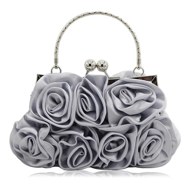 Satin Flower Clutch Bag Roses Handbag Evening Bag Sweet Style Soft Square Shape Handheld Bag for Bride Party Dinner 2026 New