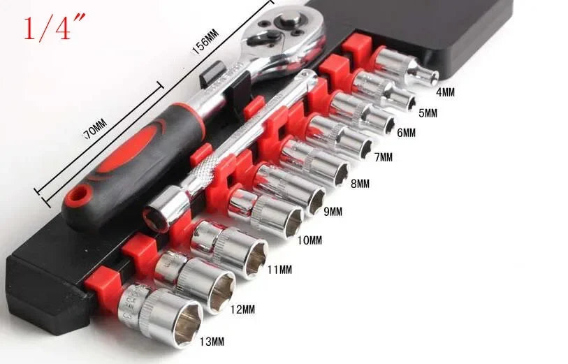 12 Piece Ratchet Socket Wrench Set, 1/4 3/8 1/2 Inch, Multifunctional Socket Wrench, Car and Motorcycle Repair Tool Set