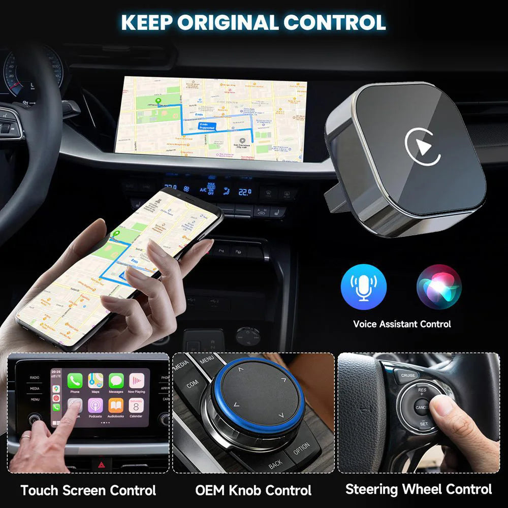 Wireless CarPlay Adapter for iPhone -Mini Plug & Play Auto Connect, 5GHz WiFi Low Latency iOS 10+ Compatible with Wired CarPlay