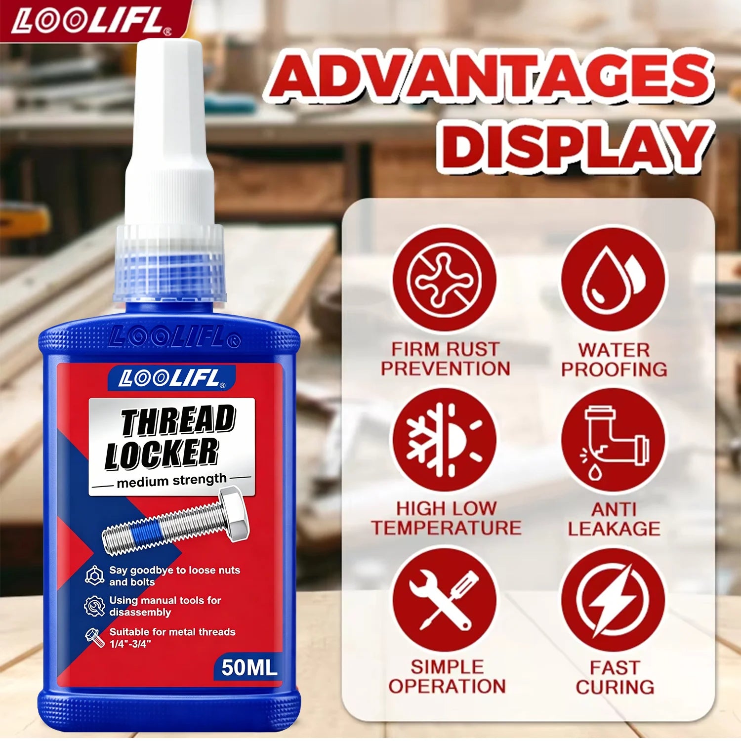 High Medium Strength Threadlocker 243 271 Bolt Anti-Loose Seal Glue Oil Heat Vibration Resistant Metal Thread Compound 50ML 10G