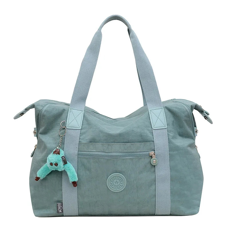 Travel Bag Large Capacity Washed Cloth Lightweight Short Trip Fitness Bag Monkey Pendant Luggage Bag Unisex Street Style
