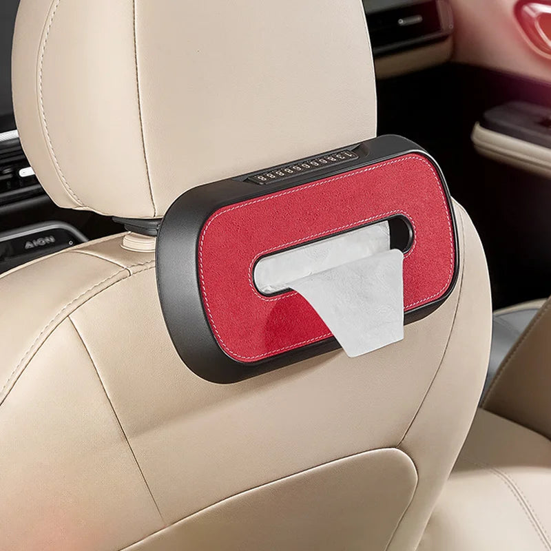 SEAMETAL Leather Car Tissue Box Phone Number Label Car Sun Visor Hanging Container Paper Towel Holder Paper Rack Storage Bag