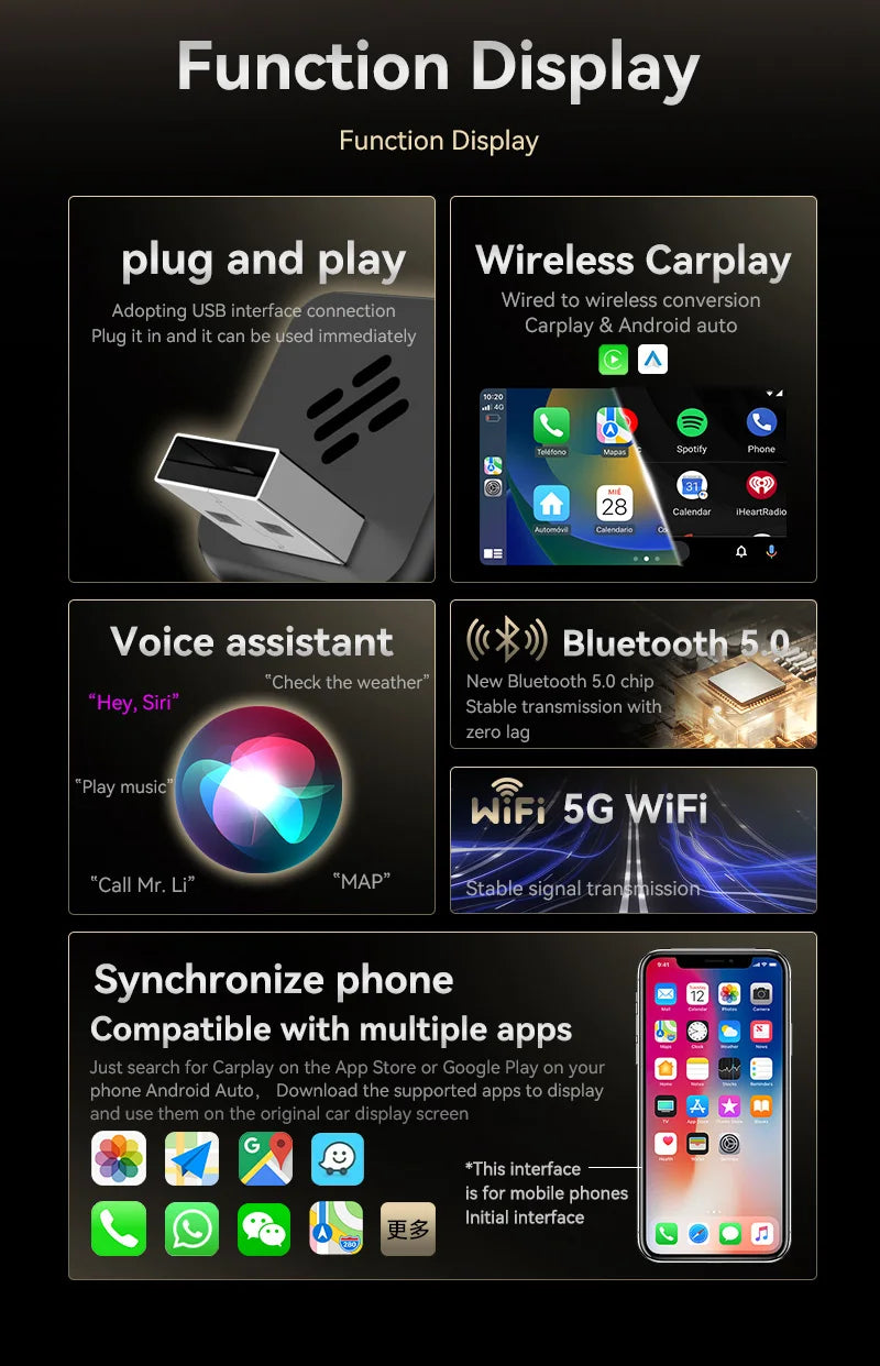 Lenovo New 2 in 1 Wireless Android Auto CarPlay Adapter AI Smart Box Car Intelligent Systems For Car With Wired CarPlay