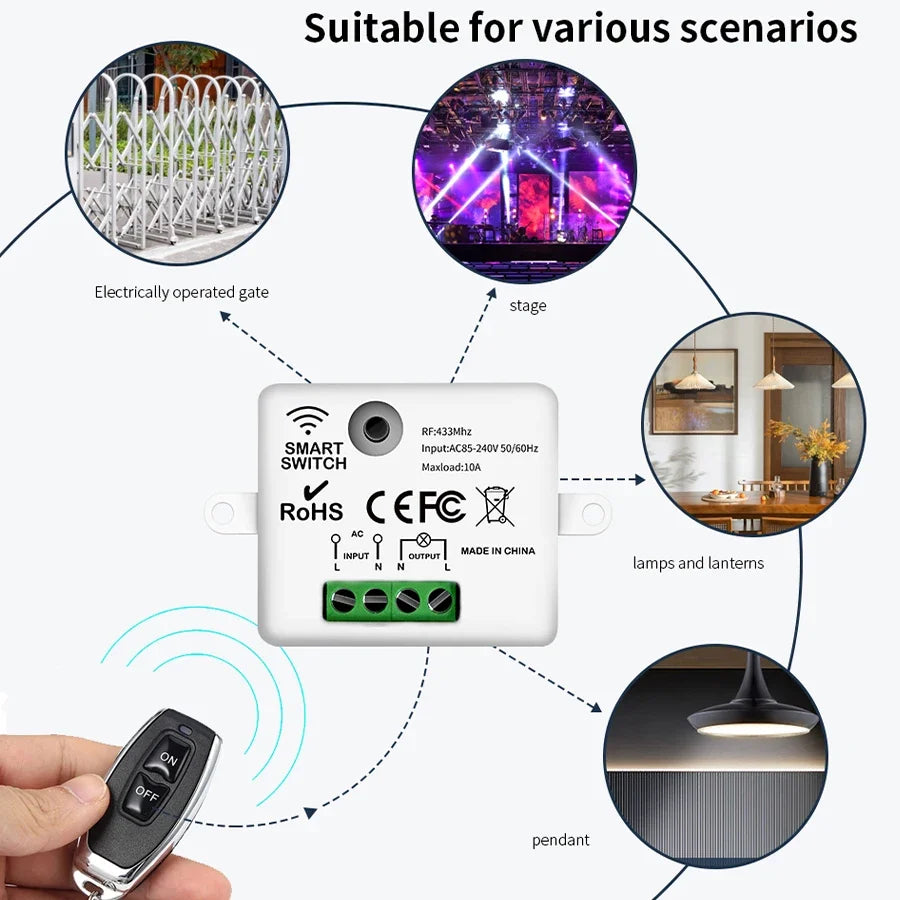 RF 433MHz Wireless Remote Control Switch Smart Home 110V 220V 10A Mini Controller Relay ON/OFF Transmitter Wall Light Switches