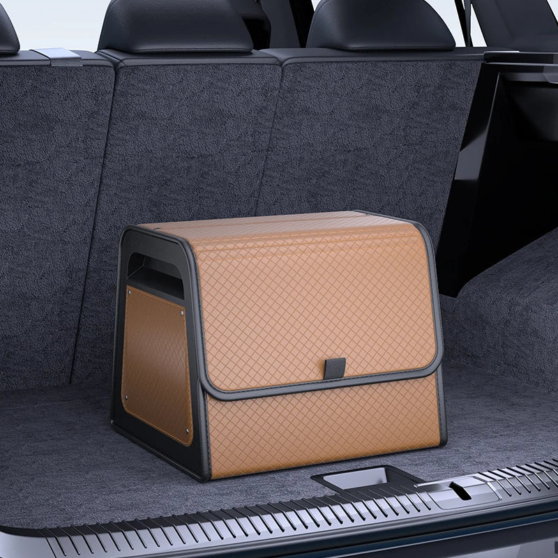 Car Trunk Organizer with 4-Point Magnetic Closure – PU Leather, Reinforced ABS Frame, Fits SUV, Sedan, and Home Use