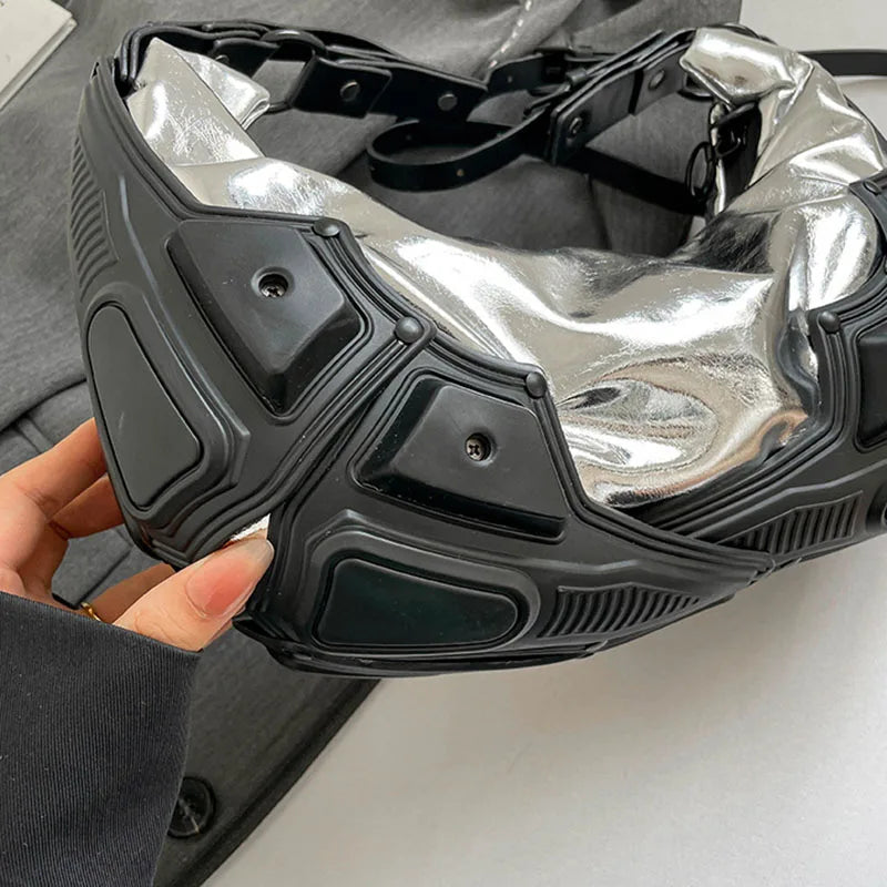 American Motorcycle Style Dumpling Armpit Bag For Women Casual Fashionable High Street PVC Splicing PU Pleated Crossbody Bags