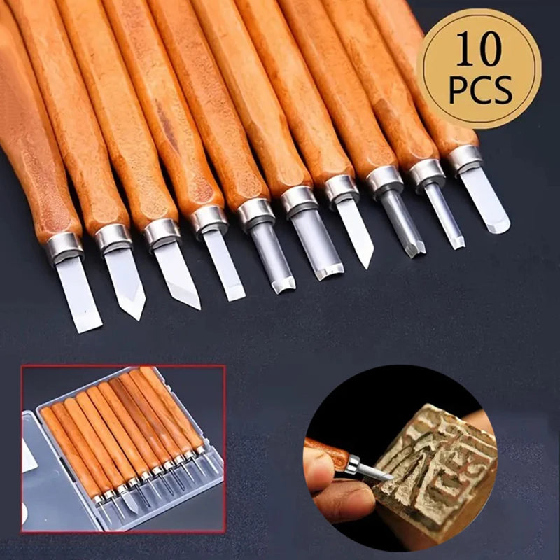 10/12 Piece Woodworking Carving Tools Set DIY Multifunctional Handmade Art Knife with Wooden Handle for Crafting