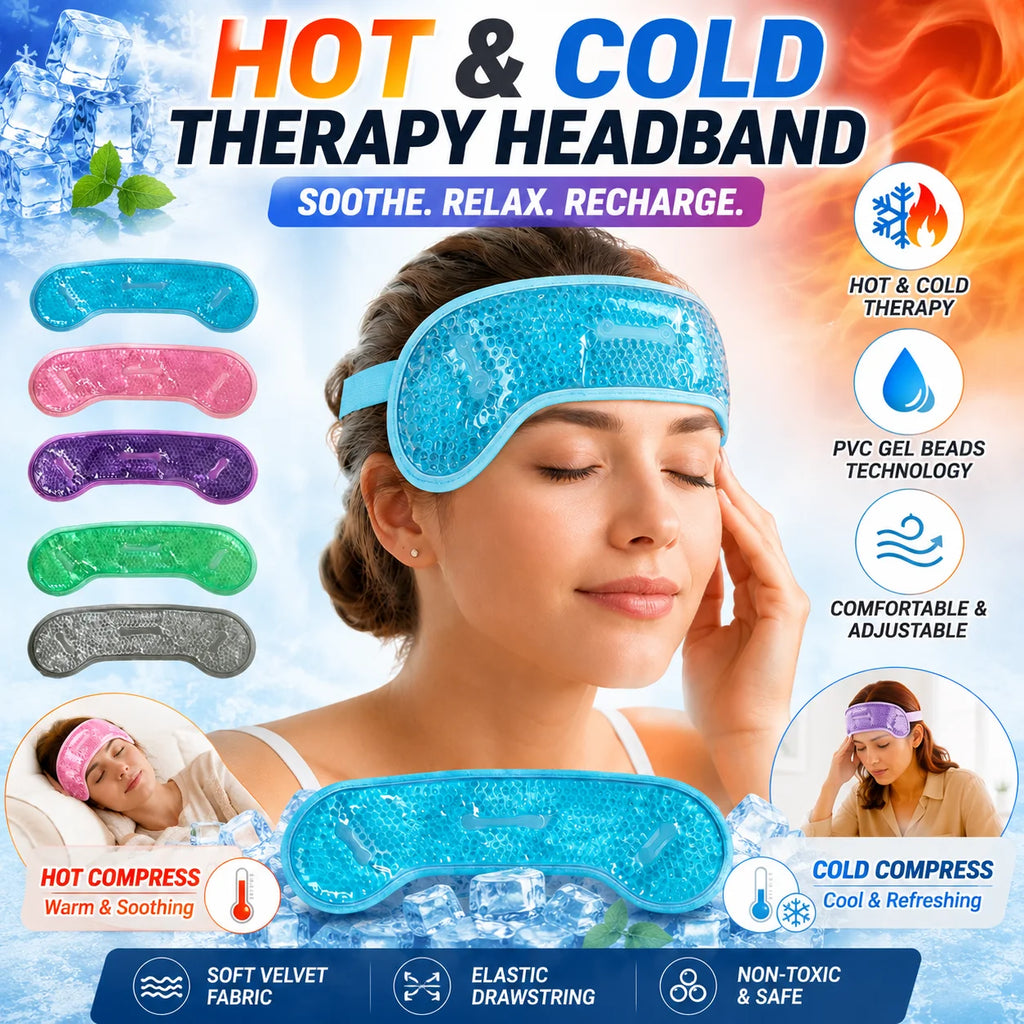 Hot Cold Therapy Gel Bead Headband Adjustable Elastic Drawstring Soft Fabric Reusable Migraine Relief Hot Cold Compress Wrap