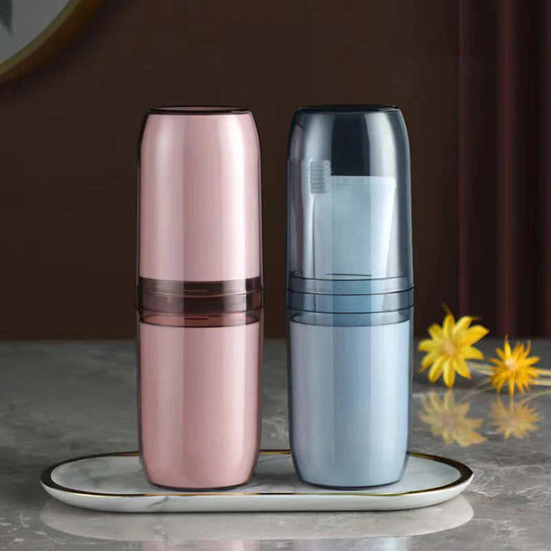 2/4 Cup Toothbrush Storage Box Portable Mouthwash Cup Toothpaste Holder Toiletry Travel Supplies Compact Bathroom Organizer