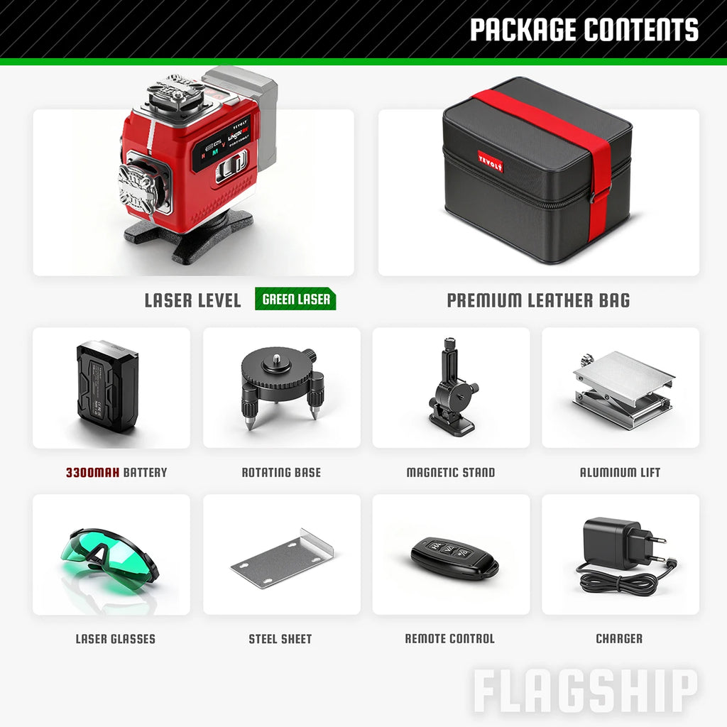 YEVOLT 16-Line Laser Level (Red/Green Beam Choices) 360° Rotatable Bottom & Laser Window Touch Panel Operation Power Display
